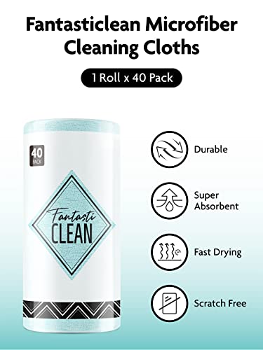 Fantasticlean Microfiber Cleaning Cloth Roll -40 Pack, Tear Away Towels, 12" x 12", Reusable and Washable Rags, for Auto, House, Shop, Garage or Fantasticlean