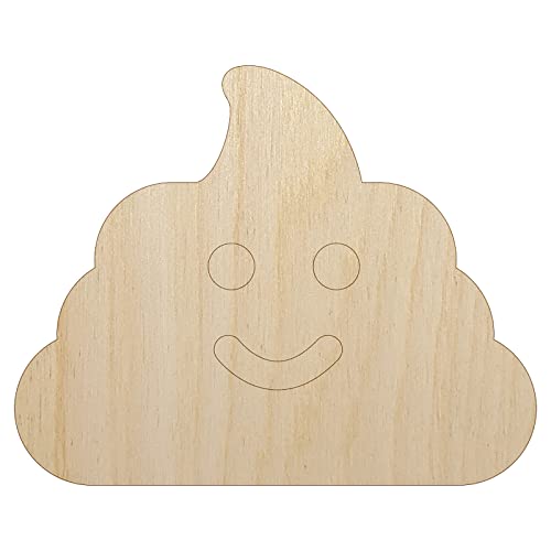 Smile Poop Face Emoticon Unfinished Wood Shape Piece Cutout for DIY Craft Projects - 1/4 Inch Thick - 6.25 Inch Size Sniggle Sloth