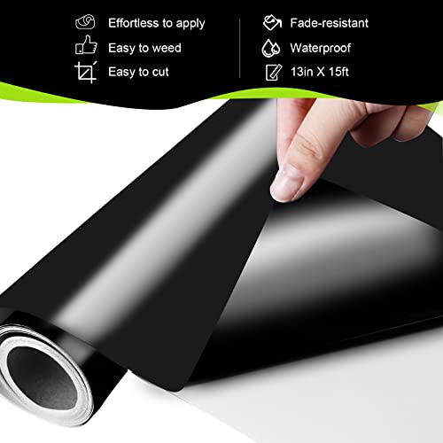 UCEC Black Removable Vinyl for Cricut Maker 3 Cricut Explore 3, Matless Cutting 13'' × 15 ft Matte Black Adhesive Vinyl Roll for Stickers Decals DIY UCEC
