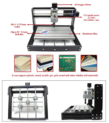 RATTMMOTOR 3018 Pro DIY CNC Router Kit+GRBL Offline Controller, 3 Axis Hobby CNC Router Machine, Plastic Acrylic PVC PCB Wood Mini Desktop Engraving RATTMMOTOR