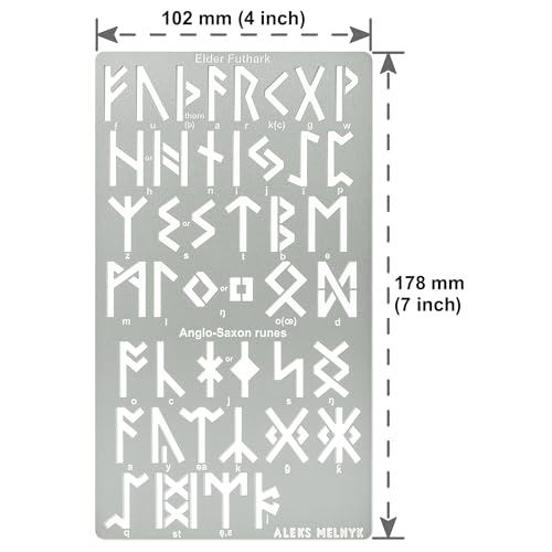 Aleks Melnyk No.483 Metal Stencil, Elder Futhark and Anglo-Saxon Runes 0.8in, Ancient Alphabet, Sigil Magic Alphabet Stencil 1 PC, Template Wood Aleks Melnyk