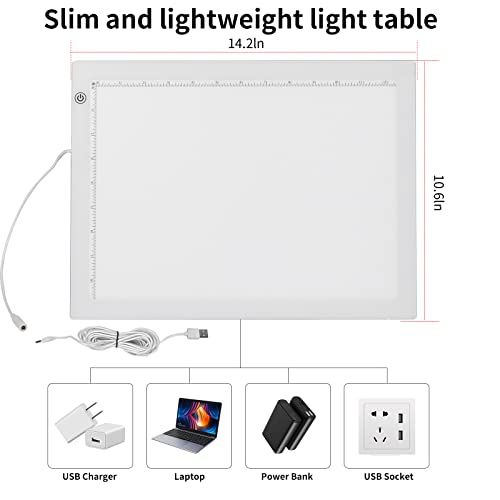 YINGWOND B4 Artist Tracing Light Box Board with Internal Cord, 14.2 * 10.6 in, 3 Levels of Brightness, Ultra-Thin 8000LUX Light Pad for Diamond YINGWOND