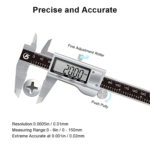 KETOTEK Digital Caliper 6 Inch Measuring Tool, Stainless Steel Electronic Vernier Calipers, Digital Micrometer with Large LCD Screen, inch/Metric KETOTEK
