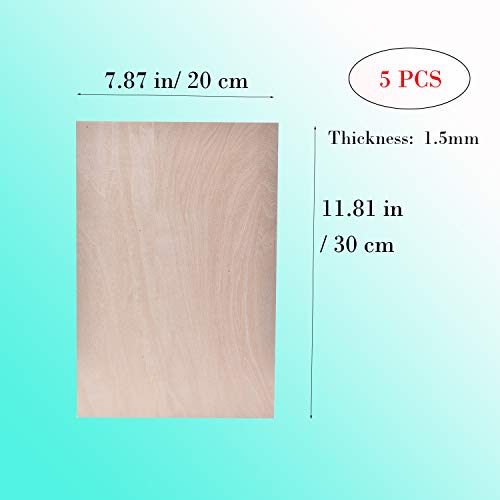 5PCS Basswood Sheets 1/16 ×12×8 Inch,Unfinished Plywood Craft Basswood Sheet for Cricut Maker MJ
