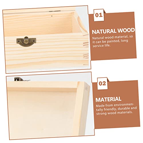 VILLCASE 2pcs Small Treasure Chest Unfinished Wood Crafts Unpainted Wooden Boxes Unfinished Wooden Craft Boxes Blank Wooden Boxes Portable Jewelry VILLCASE
