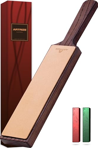 Artrize Paddle Strop 2 Sided - Italian Leather with Compounds for Knife Sharpening Stropping Kit Honing Razor Sharpener and Buffing Compound Axe