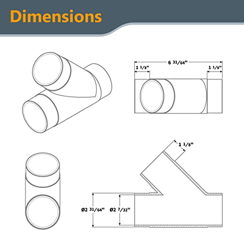 POWERTEC 70179 2-1/2-Inch Y-Fitting Dust Collection Hose Connector POWERTEC