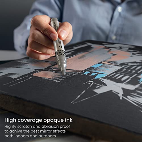 ARTEZA Mirror Chrome Marker Set, 6 Pack, 3 x 2.9mm & 3 x 5mm Nibs, Hi-Gloss Silver Metallic Pens for Eye-Catching Art on Various Surfaces, Craft ARTEZA