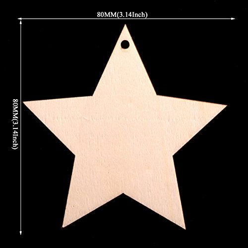 Christmas Wooden Crafts Hanging Ornaments Christmas Tree Decoration Unfinished Wood Cutouts for DIY Blank Slices to Paint (10PCs Star Style) YEEQIN