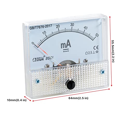 Cloudray Ammeter Gauge DC 0-50mA Analog Current Panel 85C1 2.5 Accuracy for Auto Circuit Measurement Tester (DC 50mA) Cloudray