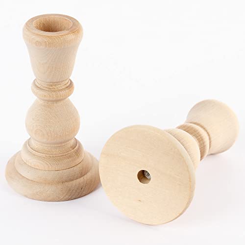 Unfinished Natural Wood Candle Sticks by Factory Direct Craft - Set of 6 Wooden Candle Holders for DIY Crafts and Decorating Made in USA (Sizes 4"H) Factory Direct Craft