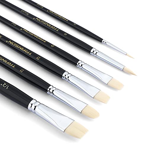 Transon Paint Brush Set 6pcs Art Painting Flexible Bristle for Acrylic Watercolor Gouache Oil Leather Canvas and Face Painting TRANSON