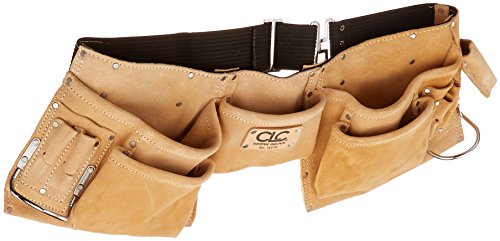 Custom LeathercraftI427X Heavy Duty Contractor-Grade Suede Leather Work Apron, 2 Steel Hammer Loops, 12 Pockets, Tan , Brown Custom Leathercraft