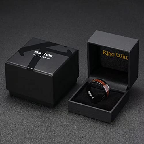King Will NATURE 8mm Black Koa Wood Ceramic Ring Wedding Band Polished Finish Comfort Fit Flat Style10.5 King Will