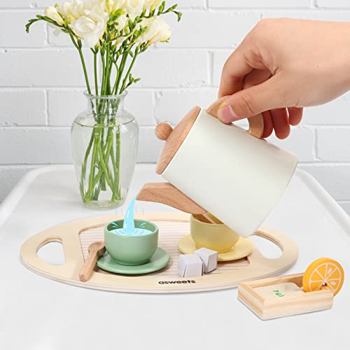 Asweets Wooden Tea Set for Little Girls,Tea Party Set Play Kitchen Accessories for Kid Playset Pretend Toddler Tea Set Toy Asweets