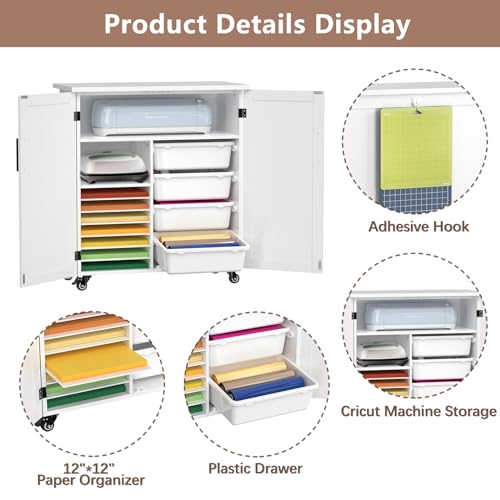 GDLF Craft Cart Compatible with Cricut Machine Cricut Table with Storage Cabinet Rolling Cricut Cart Furniture with Drawers Designed for Cricut GDLF