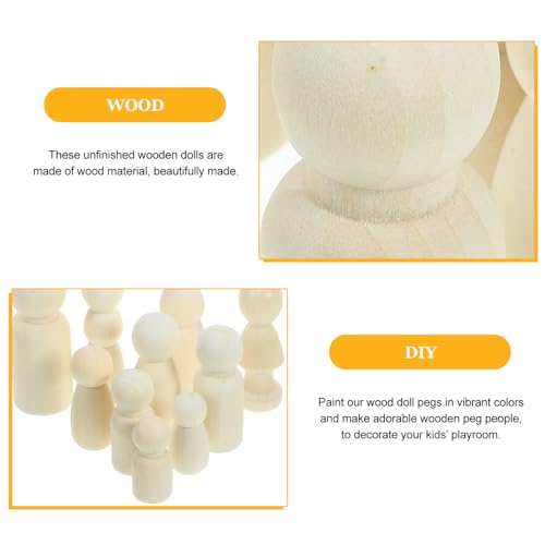 Tofficu Unfinished Wooden Peg Dolls, 36pcs Peg People Doll Bodies Wooden Figures Decorative Peg Doll People for Kids DIY Art Craft Painting Peg Game Tofficu