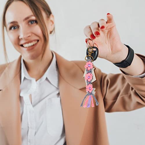 INFUNLY 8 Set Macrame Keychain DIY Kits Mini Boho Keychains Bag Charms Macrame Keychain Bracelet with Tassels for Car Key Purse Phone Instruction INFUNLY