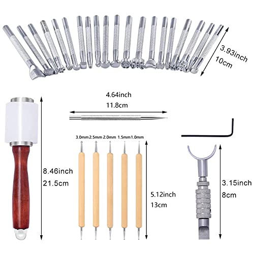 Leather Carving Set - Leather Working Kit, Leather Stamp Tools, Leather Kit for Beginner with Leather Burning Tool, Stamp Punch Set and Adjustable QMNNMA