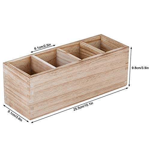 WuGeShop Wood Pen Pencil Holder for Desk, 4 Compartment Pen Holder Organizer, Rustic Desktop Stationery Organizer Pencil Stand Holder for Marker, WuGeShop