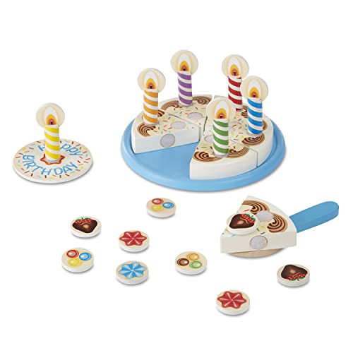Melissa & Doug Birthday Party Cake - Wooden Play Food With Mix-n-Match Toppings and 7 Candles Melissa & Doug