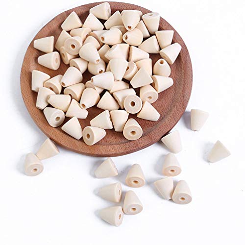 HEALLILY Natural Wood Beads Cone Shaped Beads Wooden Loose Spacer Beads for DIY Craft Handmade Jewelry Accessories 50Pcs HEALLILY