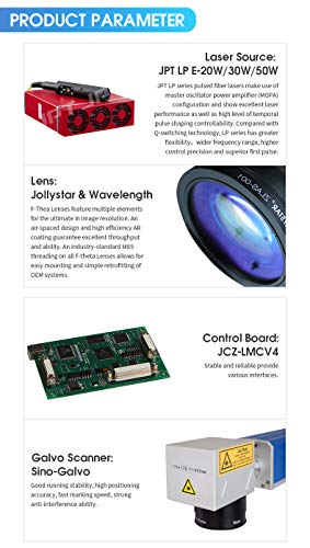 US Stock 50W JPT Fiber Laser Engraver Machine Fiber Laser Marking Machine Engraving Machine 175×175mm Lens with Rotary Axis Compitable with Lightburn SFX