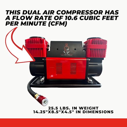 Thor's Lightning Bolt Portable 12v True Dual Air Compressor 10.6 CFM with Digital Pressure Gauge, Single-Tire Inflator/Deflator Air Gun Thor's Lightning Air Systems