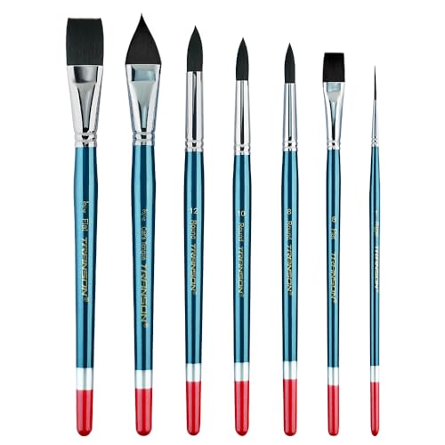 Transon 7pcs Natural Watercolor Paint Brush Set Professional for Watercolor Acrylic Ink Gouache Tempera TRANSON
