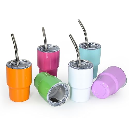 AGH 3 oz Mini Tumbler Shot Glass with Straw and Lid Colored Stainless Steel Sublimation Tumblers Double Wall Vacuum Insulated Cups, 6 Pack AGH