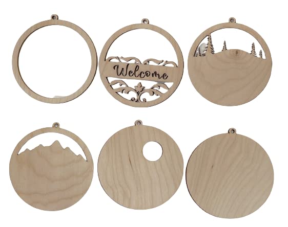 Decorative Scene Welcome Round Sign 6 Pieces Laser Cut Out Unfinished RND2 The Wood Shape Store