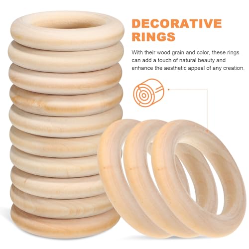 KALLORY Macrame Wooden Rings 80pcs Unfinished Solid Large Wooden Circle Round Ring Macrame Plant Hanger for DIY Craft Pendant Connectors Jewelry KALLORY