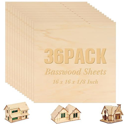 36 Pack Basswood Sheets Plywood Board 1/8 Inch Unfinished Wood Boards for Crafts for DIY Laser Projects Architectural Model Making Mini House