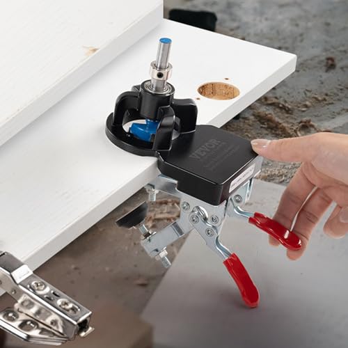 VEVOR 35 mm Concealed Door Hinge Jig, Aluminum Alloy Cabinet Hinge Jig, Accurate Locking Dual Clamp Fixation Hinge Drill Jig with Accessories, VEVOR