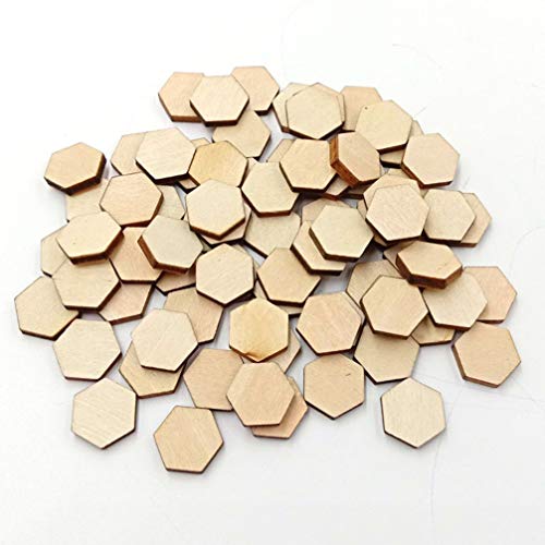 SEWACC 200pc Unfinished Wood Craft Wood Shapes Wood Slices Honeycomb Wood Chips Festival Wood Ornaments Wood Honeycomb Cutouts Wooden Tile Beehive SEWACC