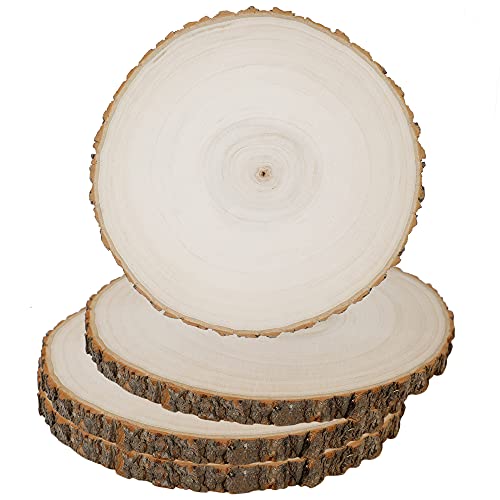 Prsildan 4 Pack Large Wood Circle Slices, 8 to 10 Inches DIY Unfinished Wood Table Centerpieces, Natural Rustic Round Crafts for Indoor Christmas Prsildan