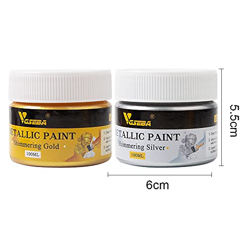 Acrylic Paint Metallic Gold and Silver,200ml Gold Leaf Paint for Art, Painting, Handcrafts,Ideal for Canvas Wood Clay Fabric Ceramic Craft VGSEBA
