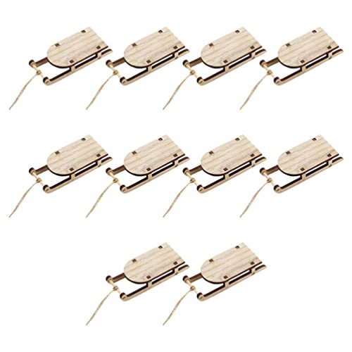 VOSAREA 10Pcs Christmas Sled Ornaments Unfinished Wood Miniature Ski Snow Sleigh Hanging Pendant Centerpiece for Xmas Tree Outdoor Indoor Wall Decor VOSAREA