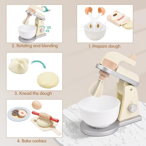 Giant Bean Wooden Toy Mixer, Kids Play Kitchen Accessories, Pretend Play Toy Blender for Boys Girls Ages 1+ Giant bean