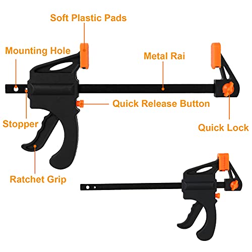 12 Pack 4 Inch Bar Clamps for Woodworking Quick Grip Clamps Trigger Clamp One Handed Ratchet Clamp, Mini Small Bar Clamps for Craft Wood Clamps for LISHINE