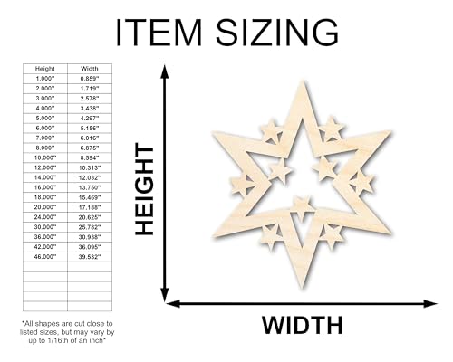 Unfinished Wood Starburst Shape | Craft Cutout | up to 36" DIY 6" / 1/8" 24 Hour Crafts