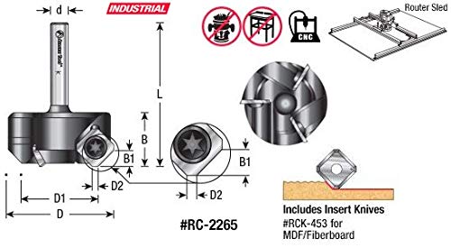Amana Tool RC-2259-TG CNC Spoilboard Insert Carbide 5 Wing, Surfacing, Planing, Flycutting & Slab Leveler 3-27/32 Diameter x 3/4 SHK Router Bit for Amana Tool