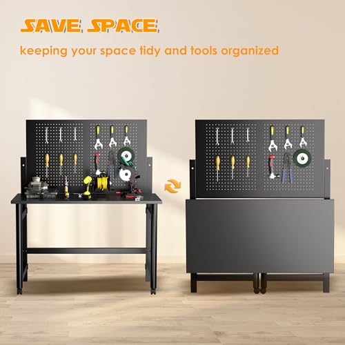 NICOMOW Heavy-Duty Wall-Mounted Workbench,Work Bench Table for Foldable,Work Benches for Garage,Utility Room,Warehouse;Folding Workbench of MDF NICOMOW