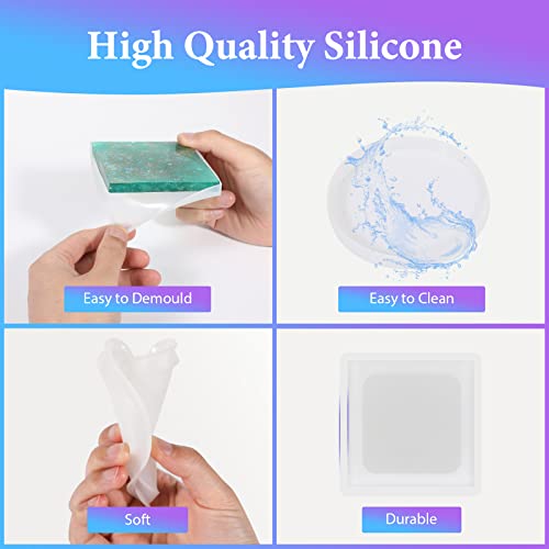 KISREL Resin Molds Silicone Kit 12PCS, Epoxy Resin Molds, Resin Mold Including Cube, Pen Container, Pyramid, Ashtray, Tray, Love, Round, Square, KISREL