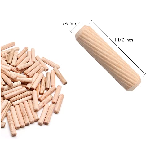 UtySty 100 Pack Wooden Dowel Pins Rods 3/8" x 1 1/2" Set Cabinet Drawer Round Fluted Birch Joinery Ends Pegs Furniture DIY Art Woodworking Door UtySty