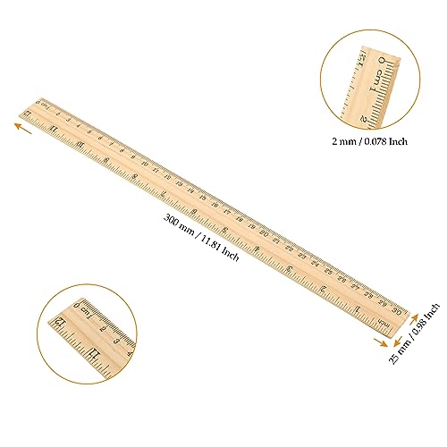 MUKCHAP 144 Pack Wooden Ruler, 12 Inch Straight Ruler, 30cm Metric Wood Ruler with Centimeters and Inches for Measuring, Office, 2 Scale MUKCHAP
