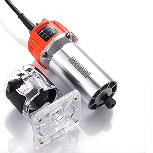 Cozyel 110V 800W Palm Router Electric Hand Trimer Wood Router 1/4" Collets Woodworking Tool Laminate Trimer, Red Cozyel