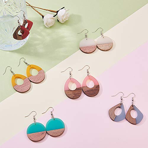 SUNNYCLUE 1 Bag 64Pcs 6 Colors Resin Wood Dangle Drop Earring Making Starter Kit Lightweight Round Drop Resin Wooden Pendant Charms Jewelry Making SUNNYCLUE