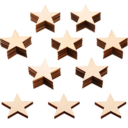 300 Pieces Wooden Stars Shape Unfinished Wood Stars Pieces Blank Wood Pieces Wooden Cutouts Ornaments for Craft Project and Christmas Party Wedding Gejoy