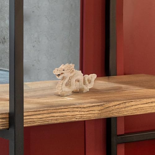 Amosfun Chinese Feng Shui Carved Natural Wood Dragon Statue Unpainted Wooden Dragon Sculpture Unfinished 10cm DIY Animal Figurine Hand Carved Amosfun
